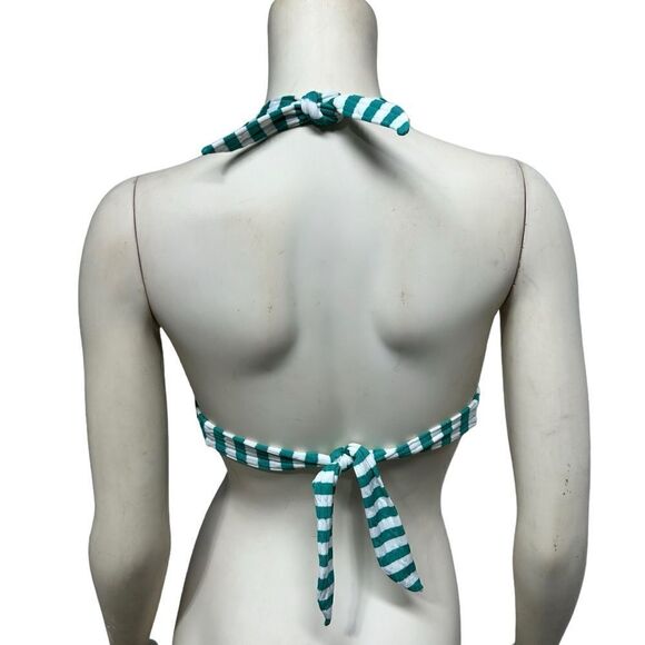 Victoria’s Secret Green White Striped Triangle Bikini Top Halter Tie Stripes - Picture 4 of 5